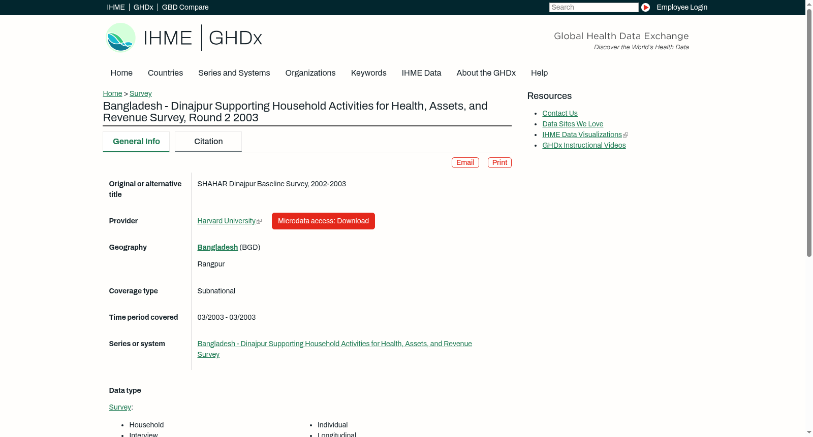 Bangladesh - Dinajpur Supporting Household Activities for Health, Assets, and Revenue Survey, Round 2 2003 数据集图片