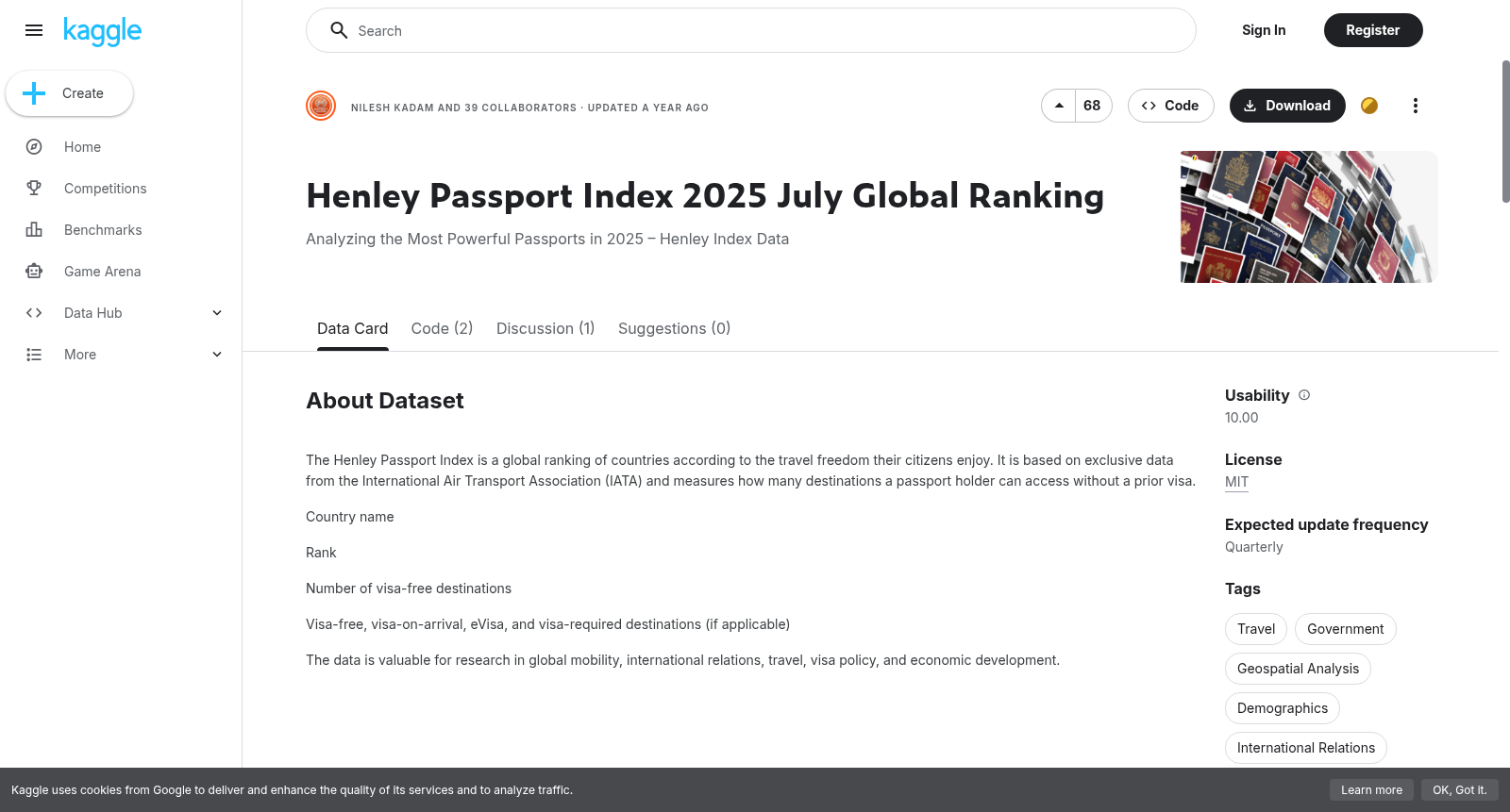Henley Passport Index 2025 July Global Ranking 数据集图片