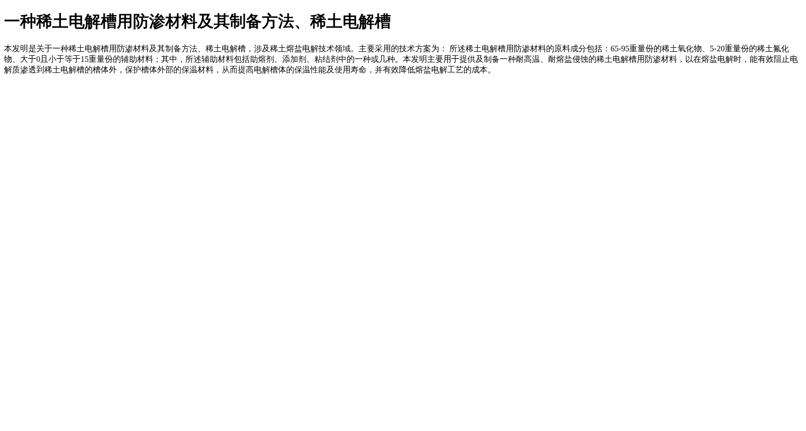 一种稀土电解槽用防渗材料及其制备方法、稀土电解槽 数据集图片