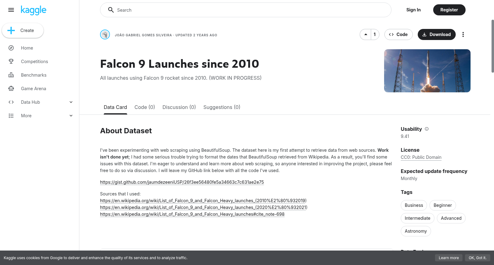 Falcon 9 Launches since 2010 数据集图片