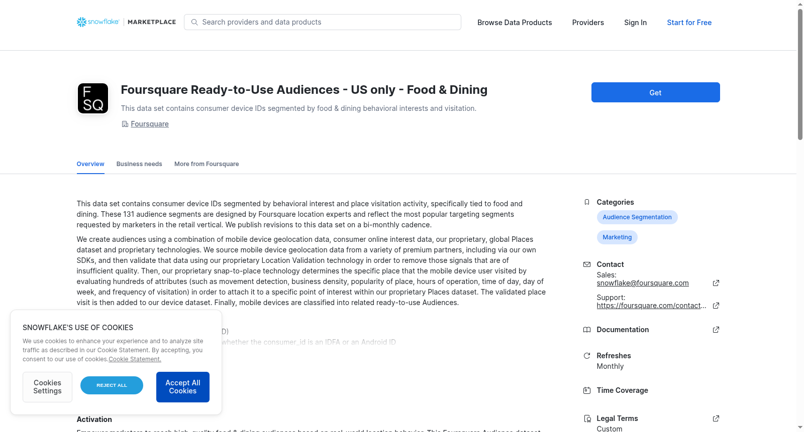 Foursquare Ready-to-Use Audiences - US only - Food & Dining 数据集图片