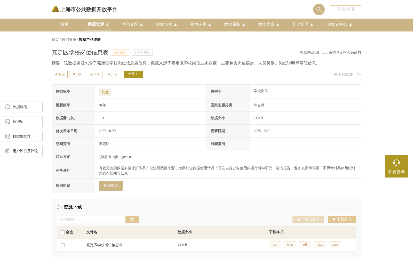 嘉定区学校岗位信息表 数据集图片