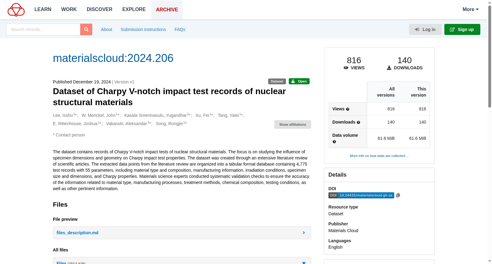 Dataset of Charpy V-notch impact test records of nuclear structural materials 数据集图片