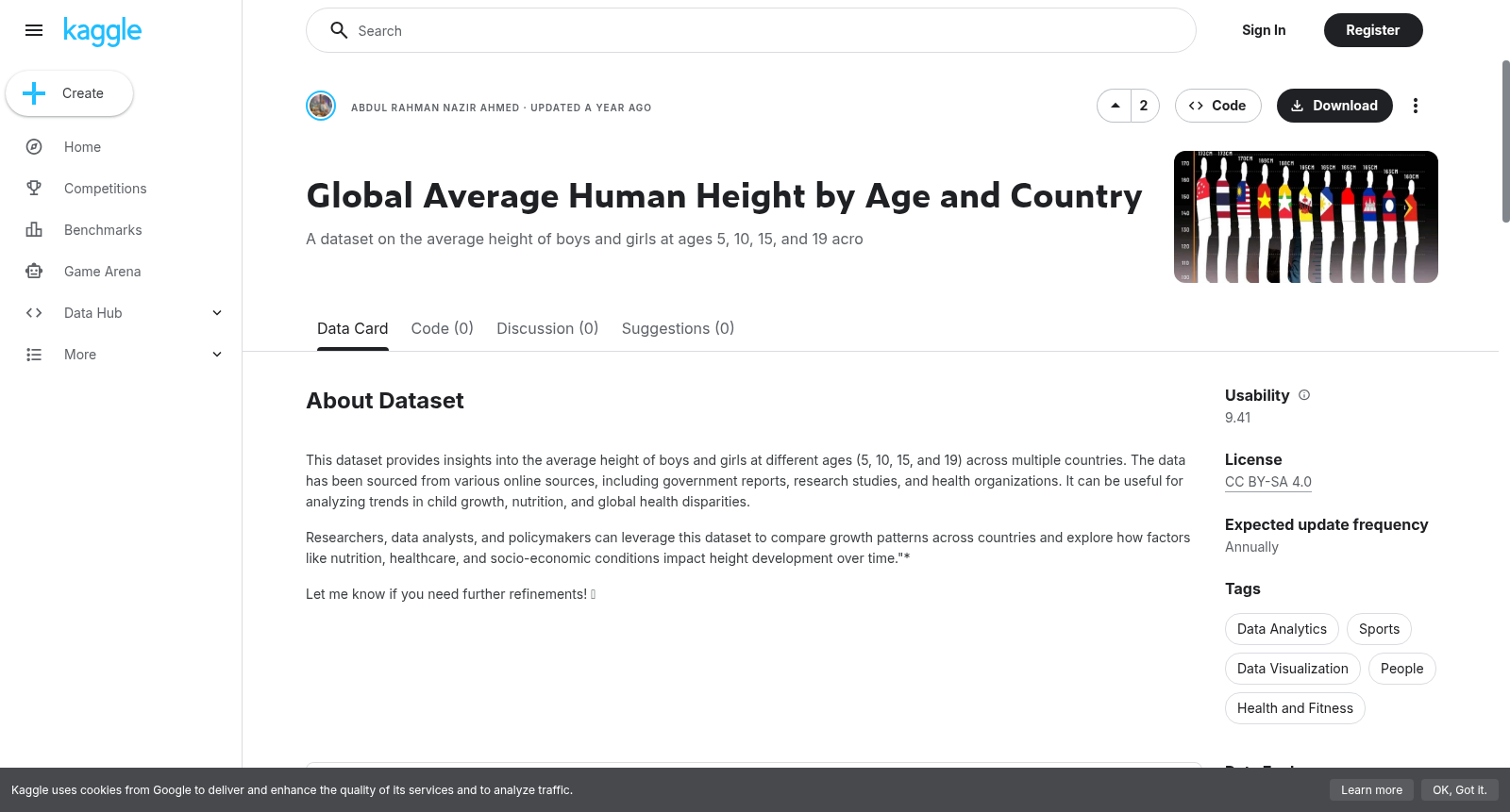 Global Average Human Height by Age and Country 数据集图片
