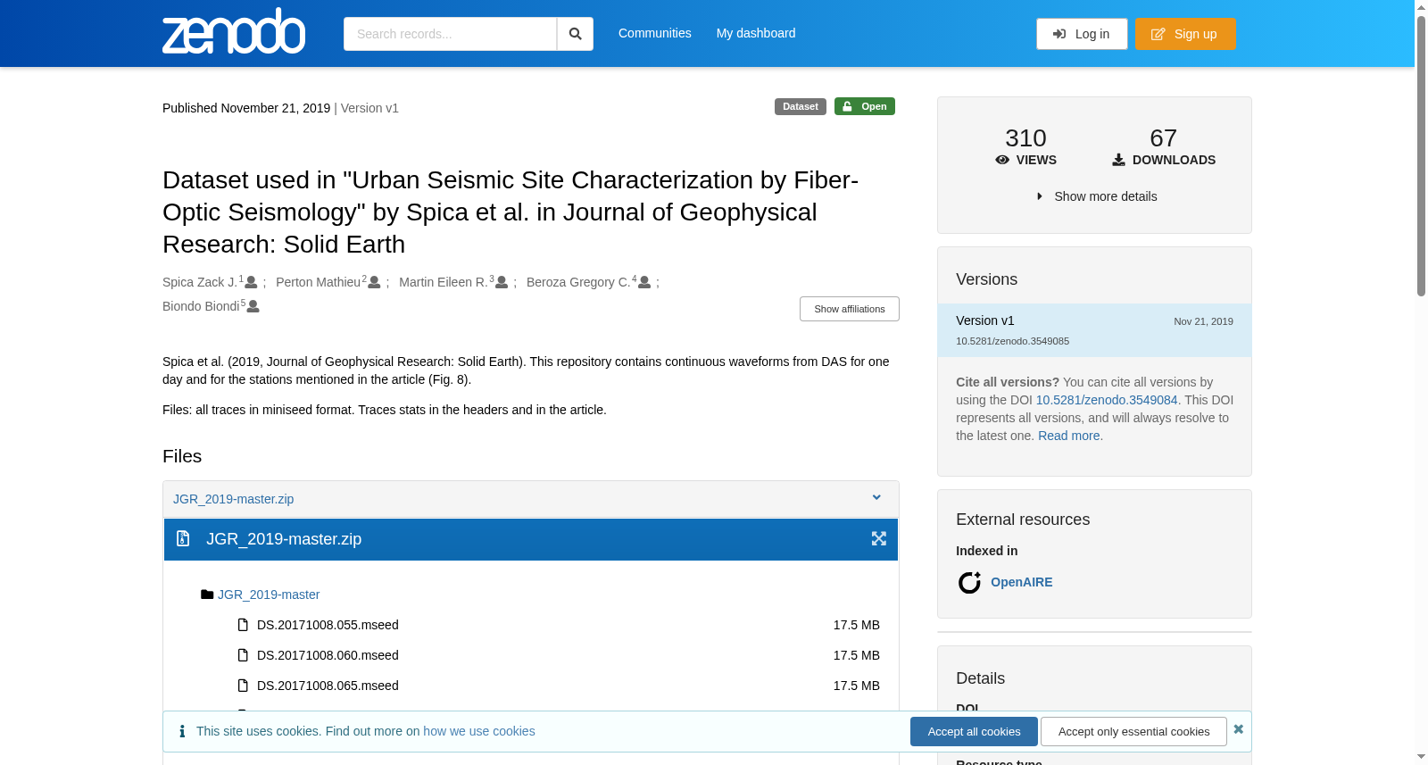 Dataset used in "Urban Seismic Site Characterization by Fiber-Optic Seismology" by Spica et al. in Journal of Geophysical Research: Solid Earth 数据集图片