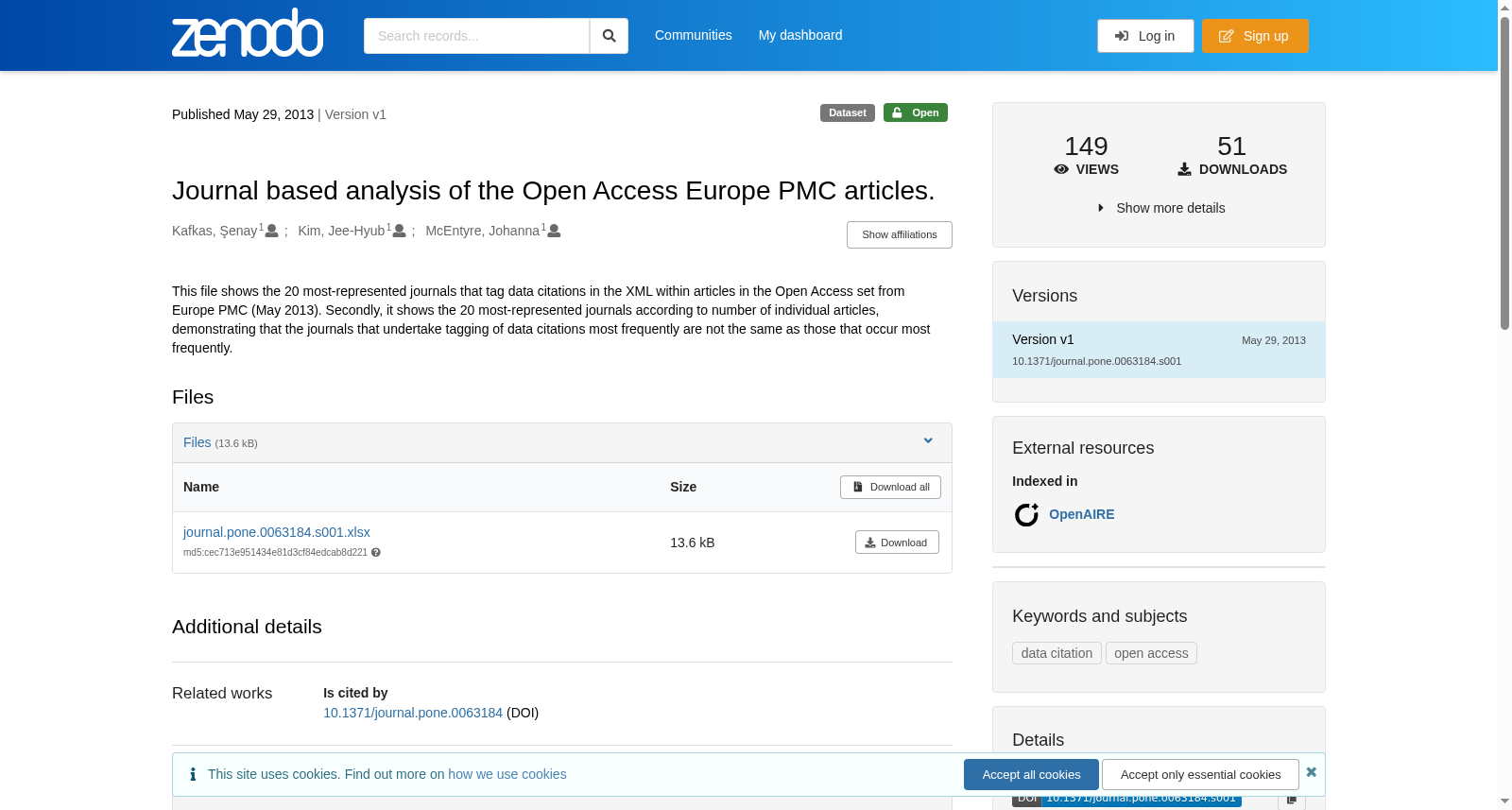 Journal based analysis of the Open Access Europe PMC articles. 数据集图片