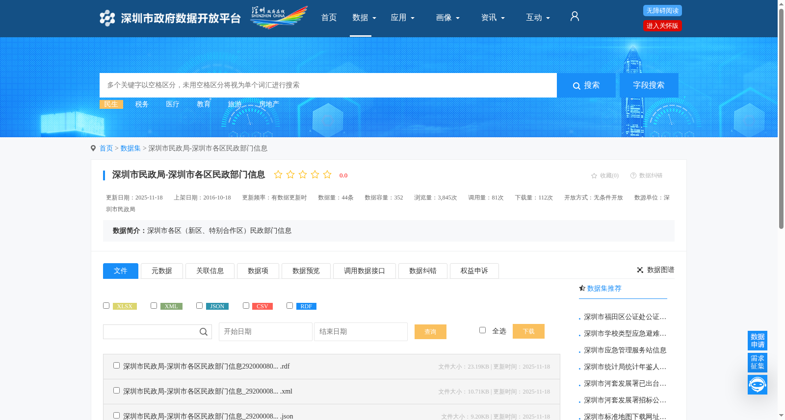 深圳市民政局-深圳市各区民政部门信息 数据集图片