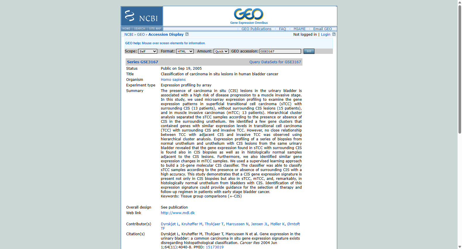 GEO Urothelial and Ureteral Cancer Expression Profiling (GSE3167)