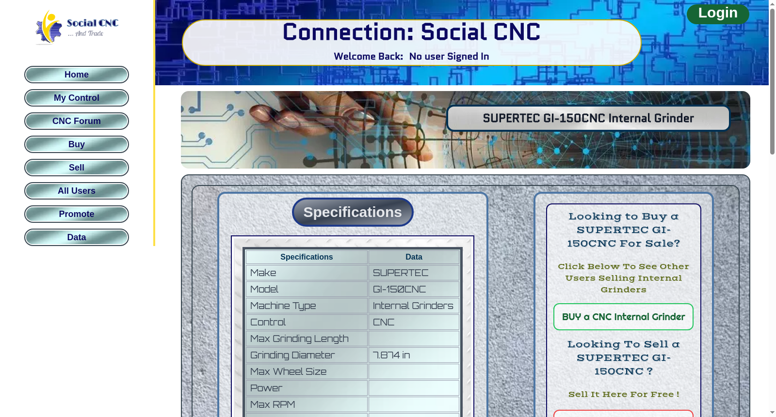 Data Specifications on SUPERTEC GI-150CNC CNC Internal Grinder 数据集图片