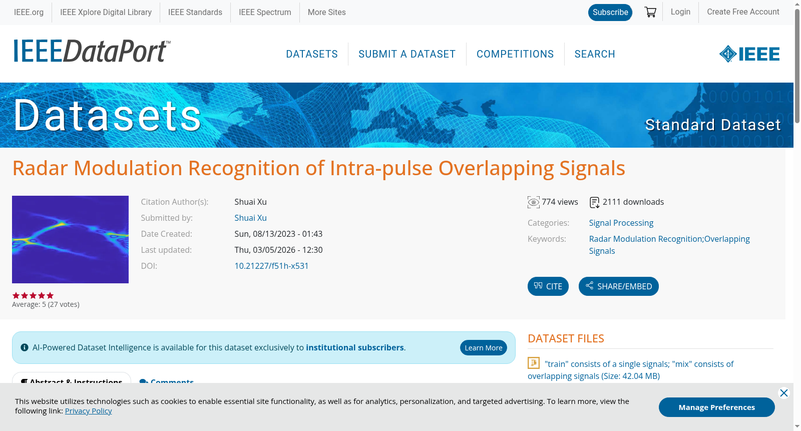 Radar Modulation Recognition of Intra-pulse Overlapping Signals 数据集图片