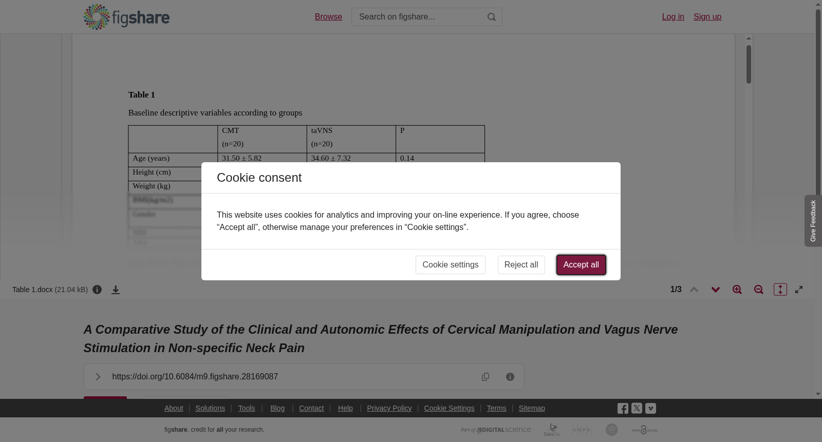 <b><i>A Comparative Study of the Clinical and Autonomic Effects of Cervical Manipulation and Vagus Nerve Stimulation in Non-specific Neck Pain</i></b> 数据集图片