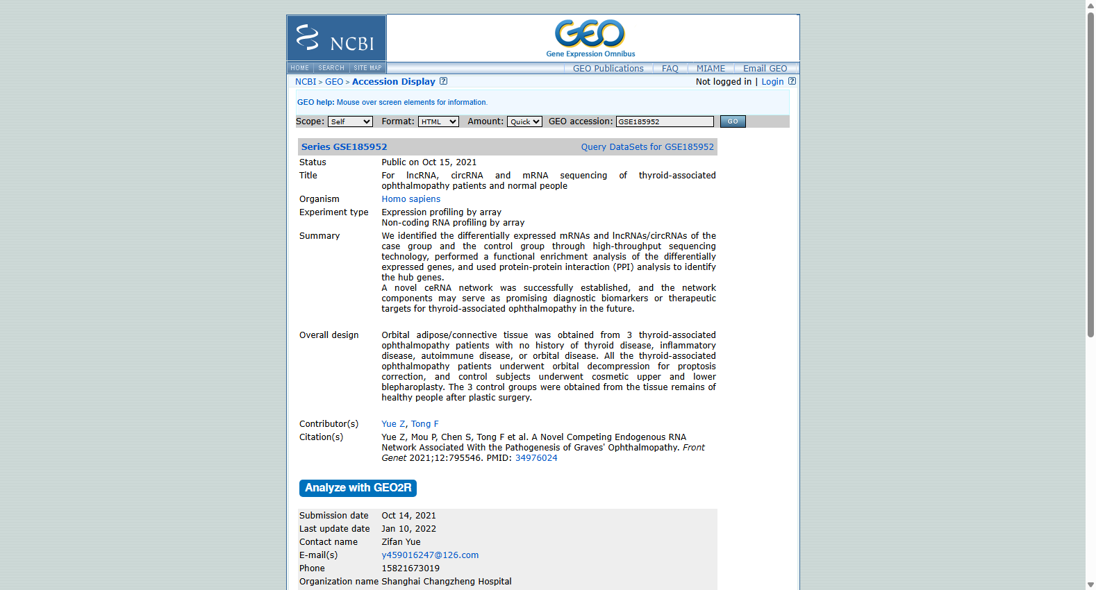 GSE185952 Thyroid-associated ophthalmopathy orbital tissue