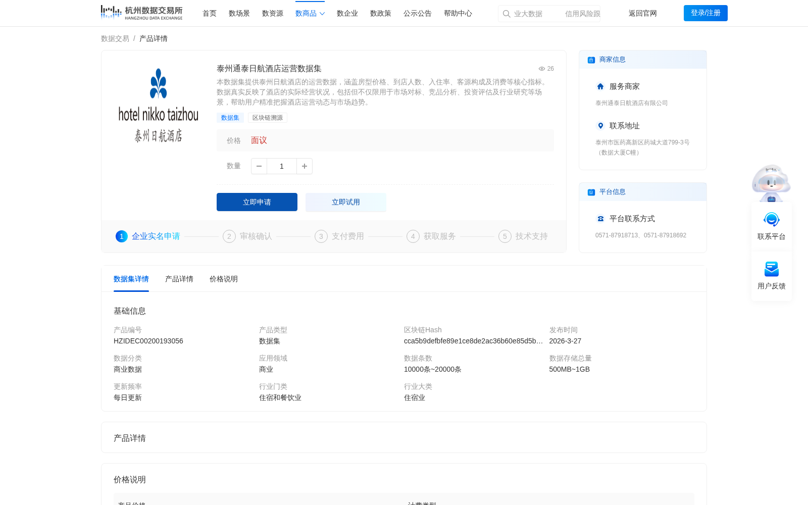 泰州通泰日航酒店运营数据集 数据集图片