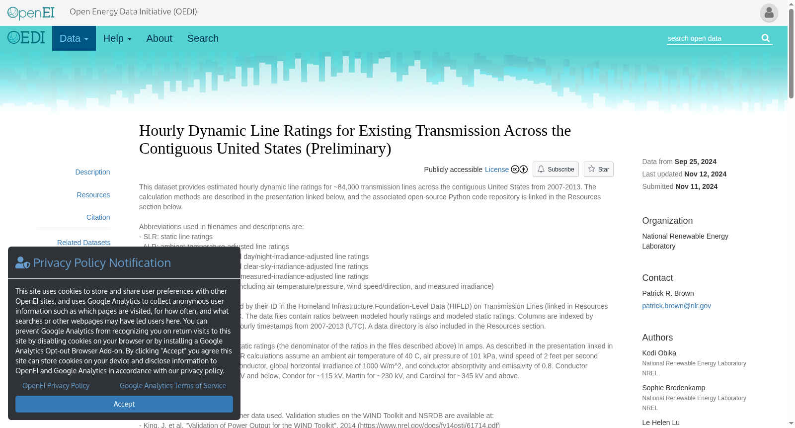Hourly Dynamic Line Ratings for Existing Transmission Across the Contiguous United States (Preliminary) 数据集图片