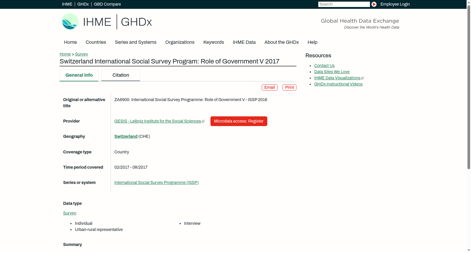 Switzerland International Social Survey Program: Role of Government V 2017 数据集图片