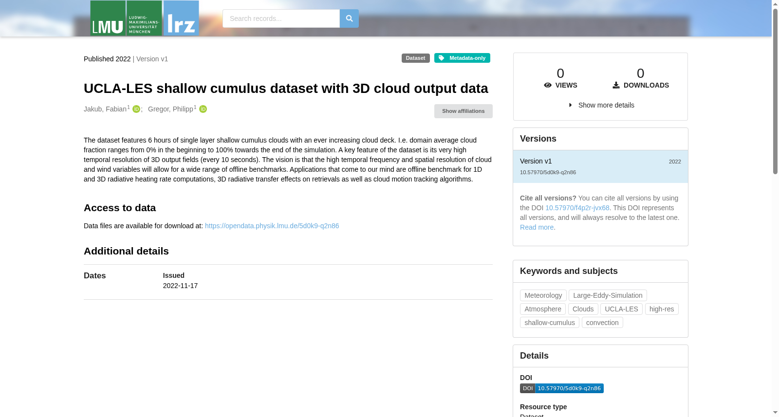 UCLA-LES shallow cumulus dataset with 3D cloud output data 数据集图片