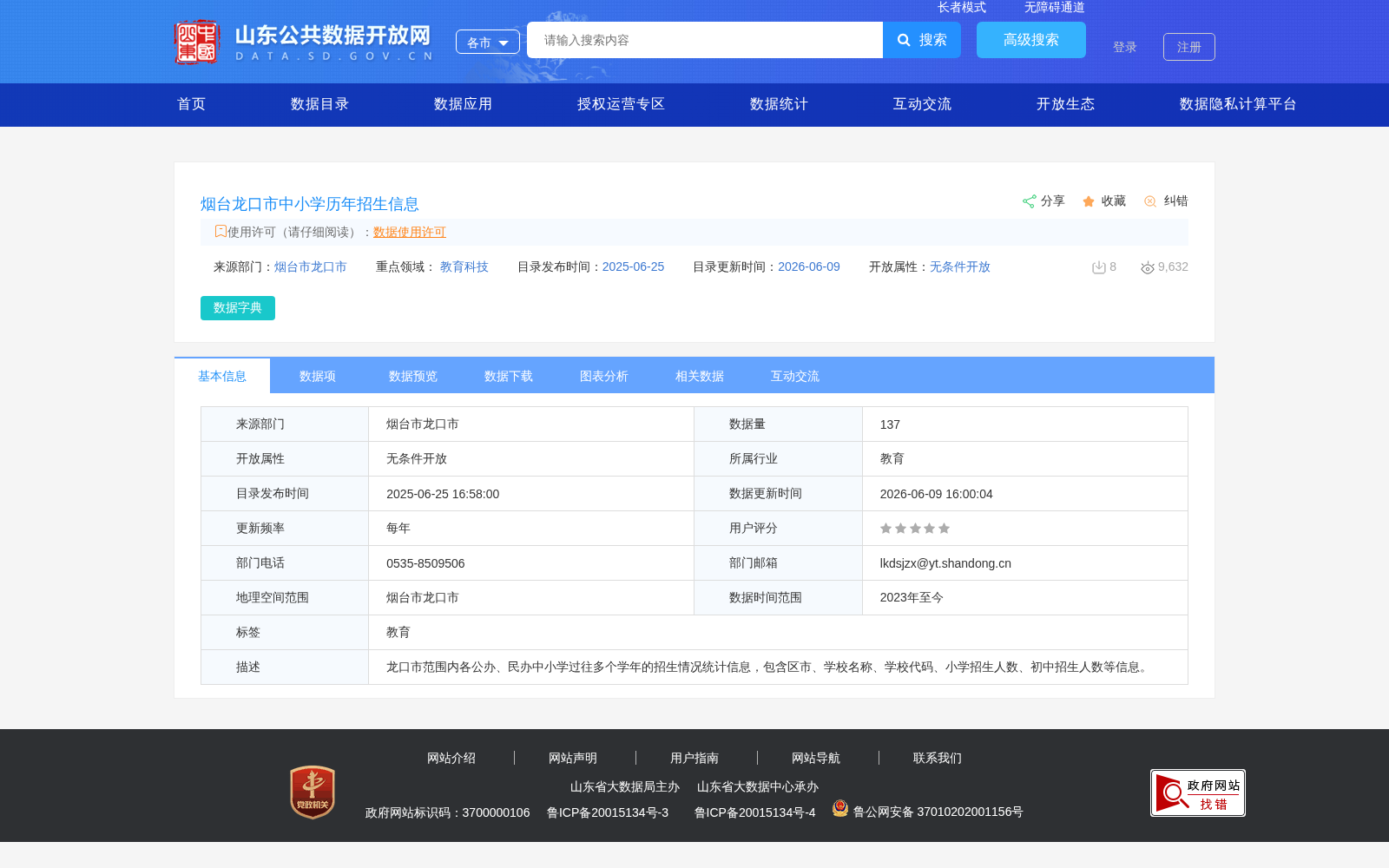 烟台龙口市中小学历年招生信息 数据集图片