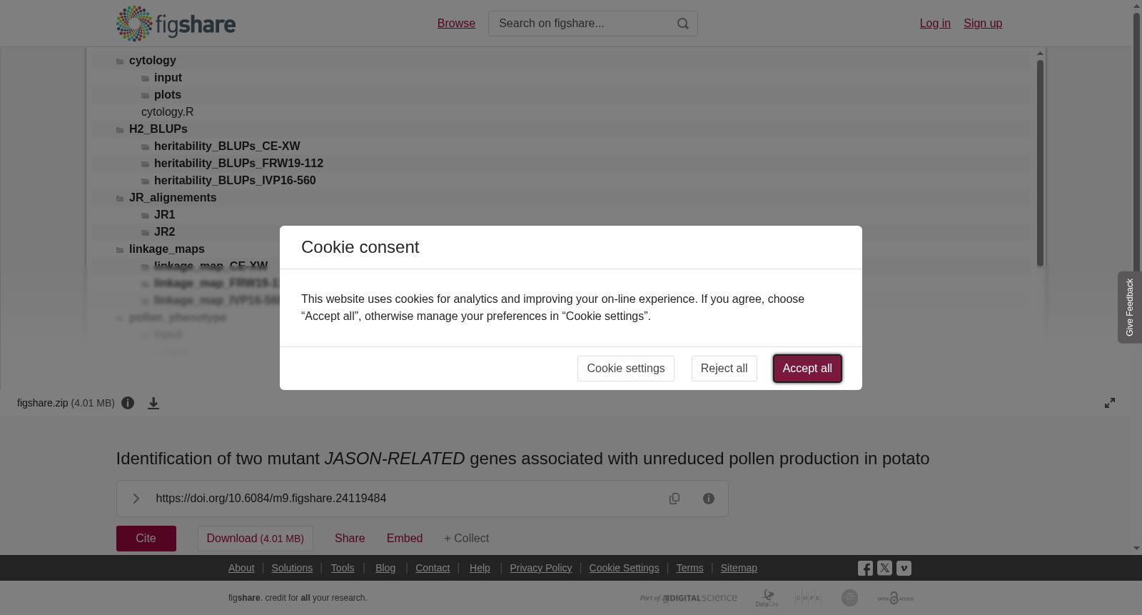 Identification of two mutant <i>JASON-RELATED</i> genes associated with unreduced pollen production in potato 数据集图片