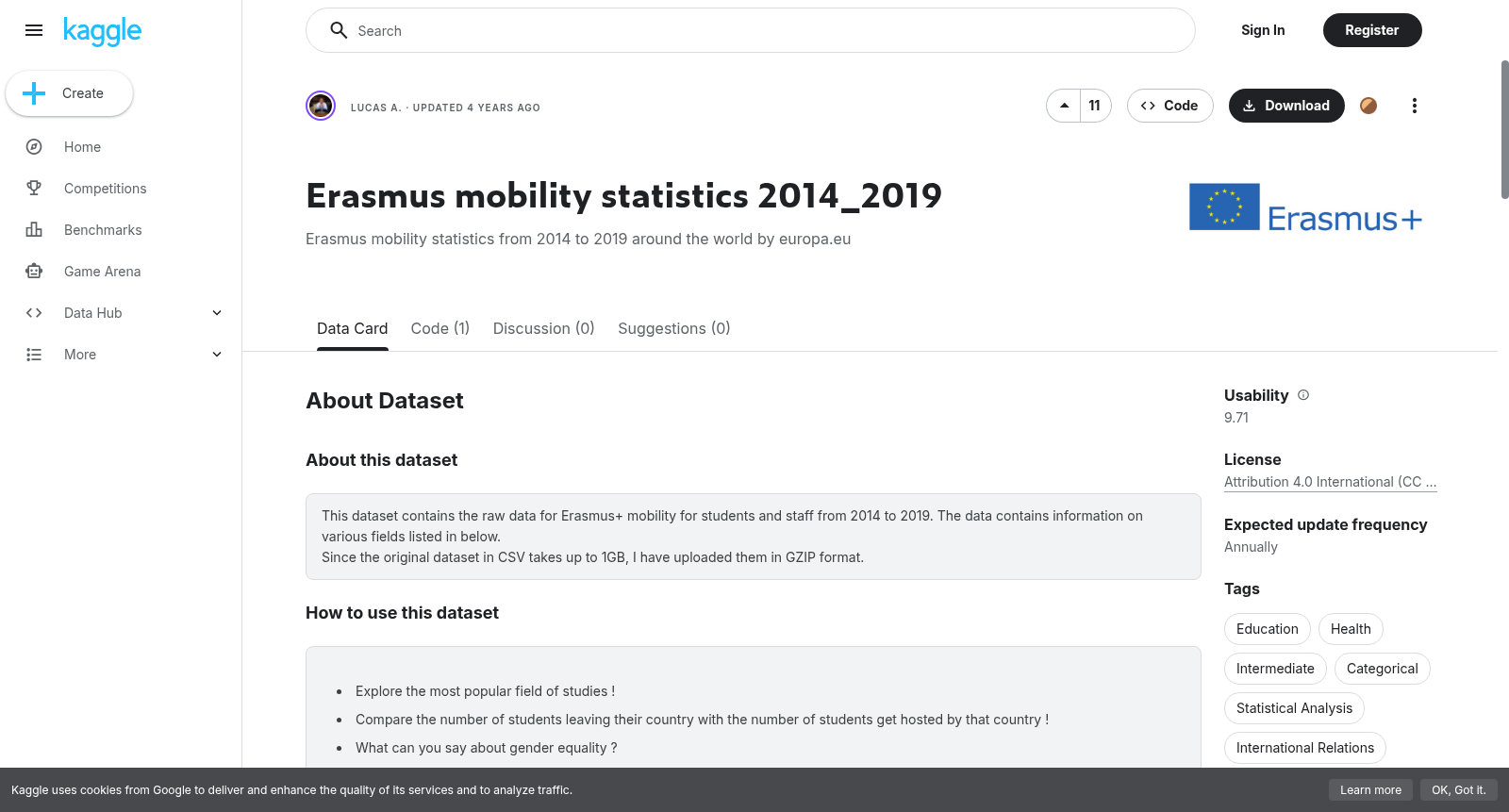 Erasmus mobility statistics 2014_2019 数据集图片