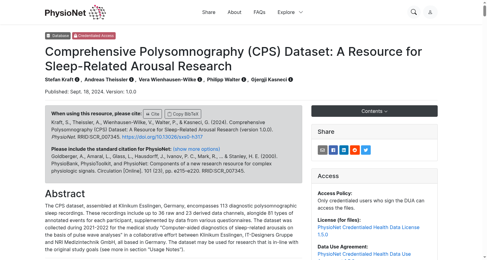 Comprehensive Polysomnography (CPS) Dataset: A Resource for Sleep-Related Arousal Research 数据集图片