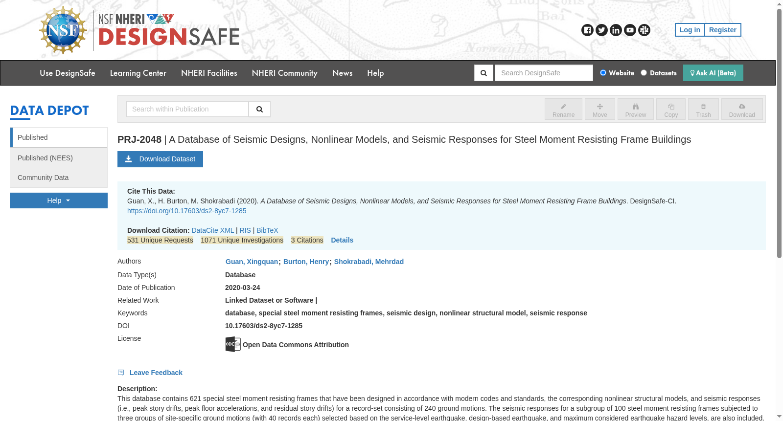 A Database of Seismic Designs, Nonlinear Models, and Seismic Responses for Steel Moment Resisting Frame Buildings 数据集图片