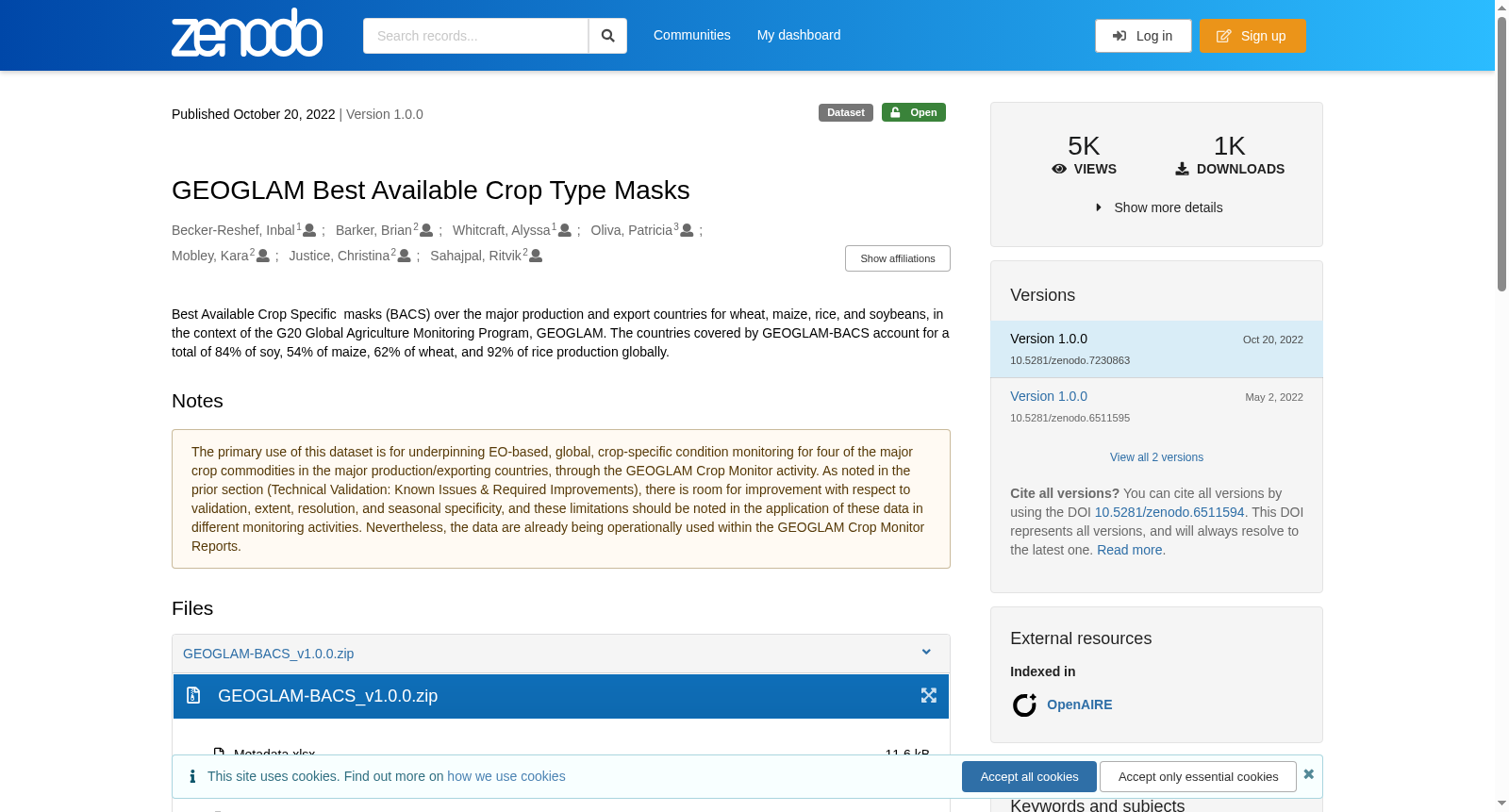 GEOGLAM Best Available Crop Type Masks 数据集图片