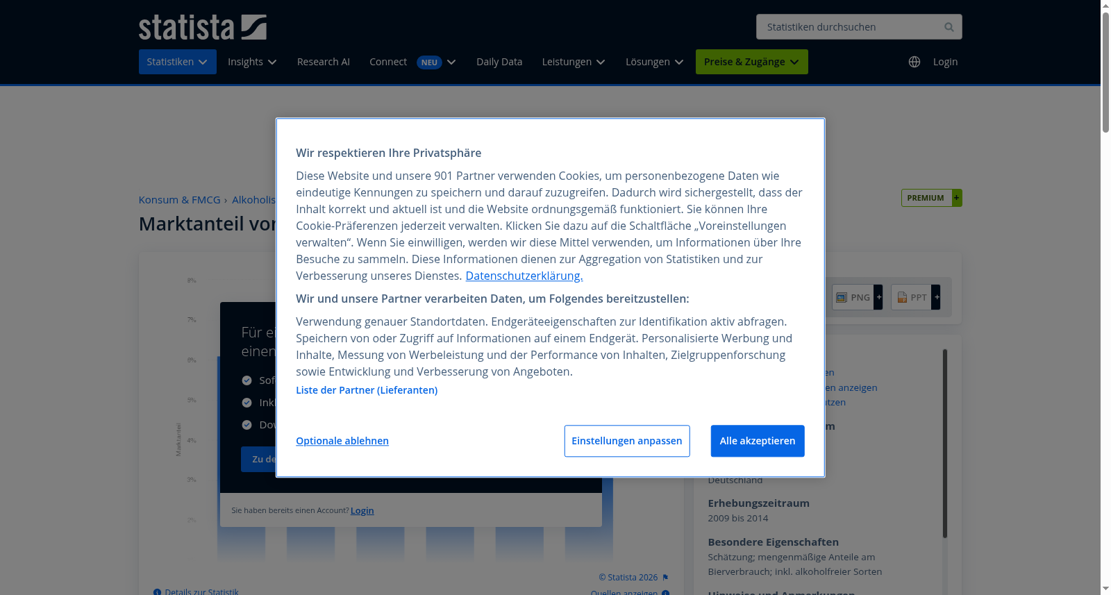 Marktanteil von Krombacher in Deutschland bis 2014 数据集图片