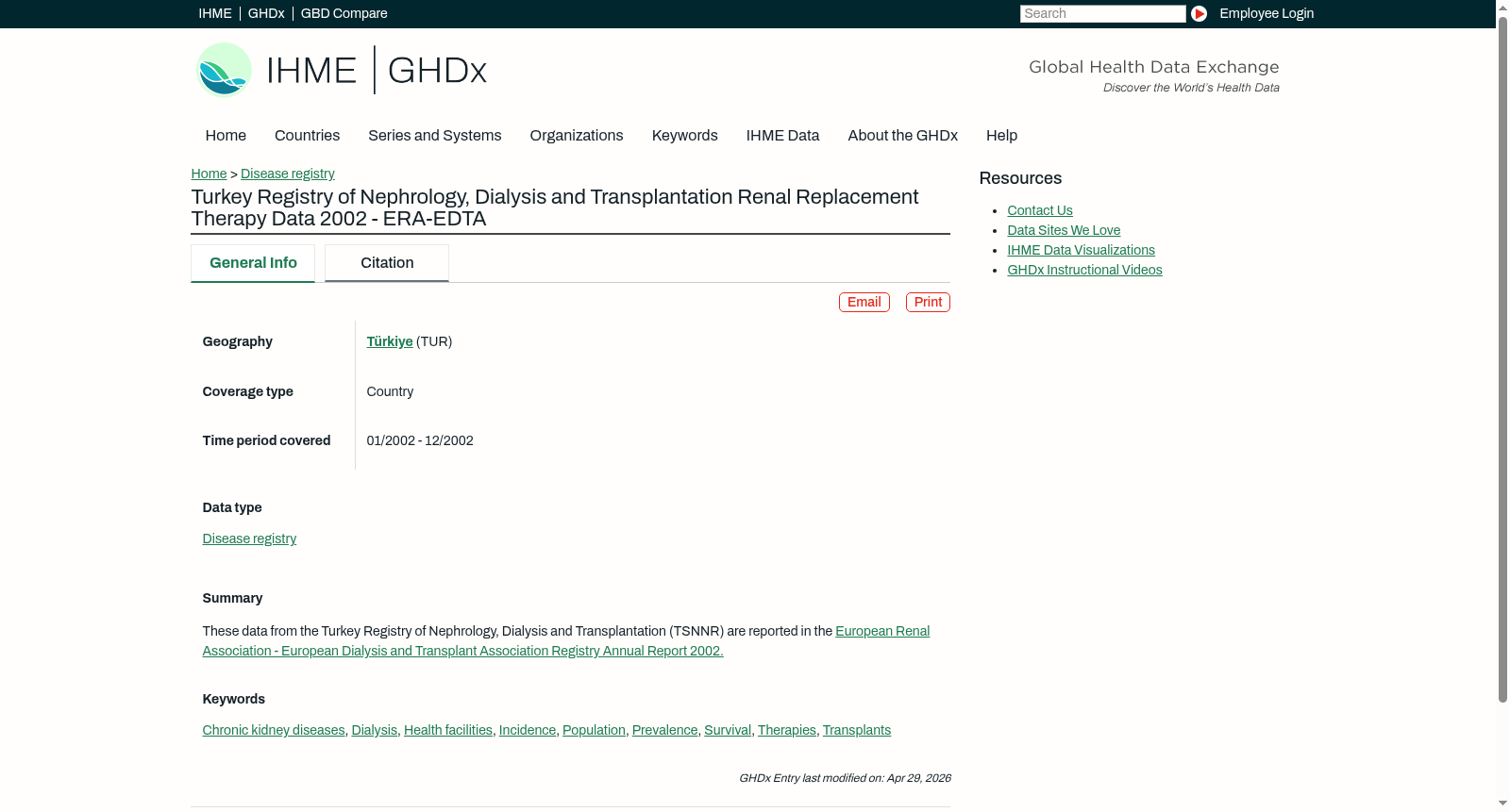 Turkey Registry of Nephrology, Dialysis and Transplantation Renal Replacement Therapy Data 2002 - ERA-EDTA 数据集图片
