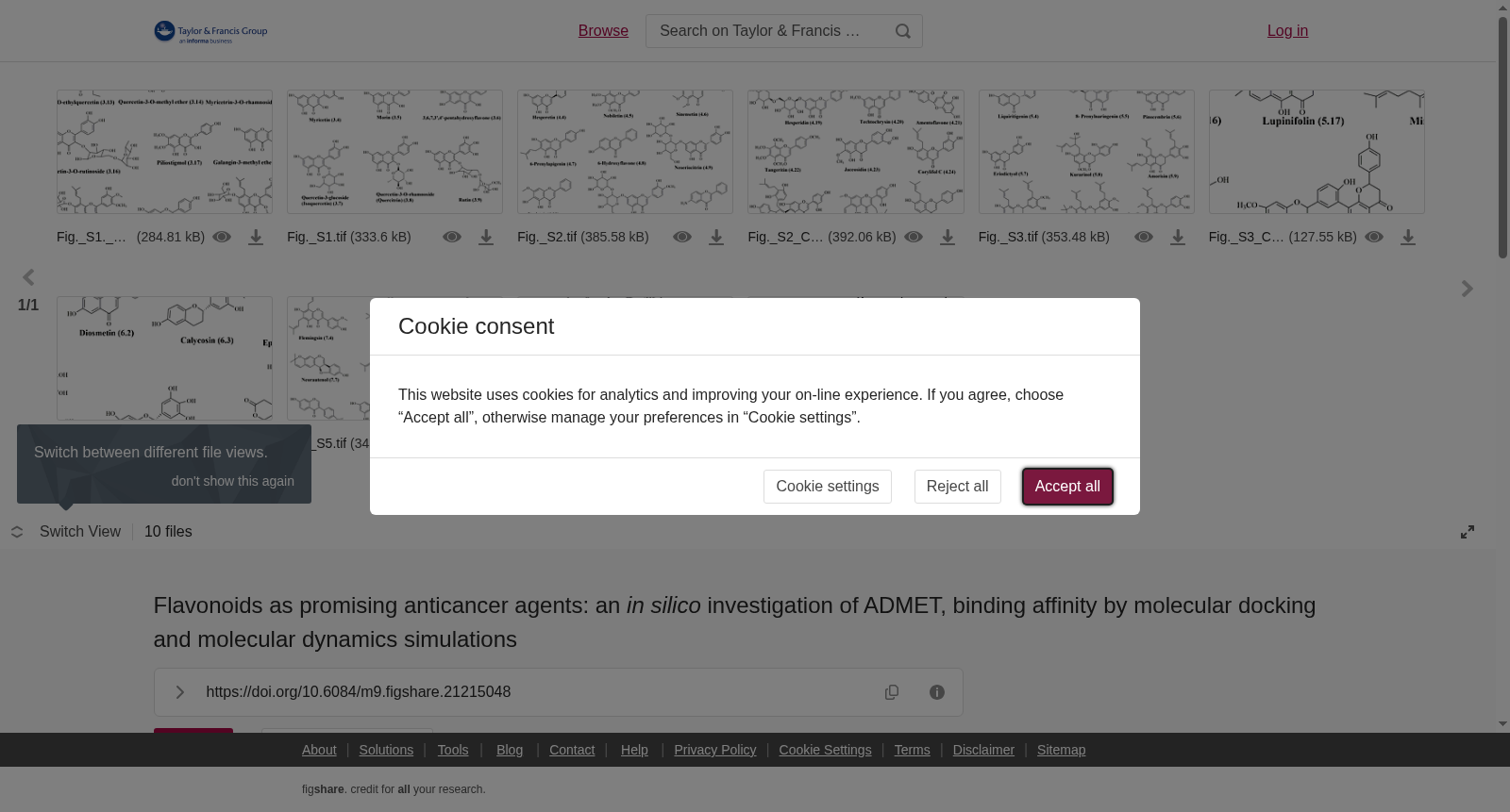 Flavonoids as promising anticancer agents: an <i>in silico</i> investigation of ADMET, binding affinity by molecular docking and molecular dynamics simulations 数据集图片