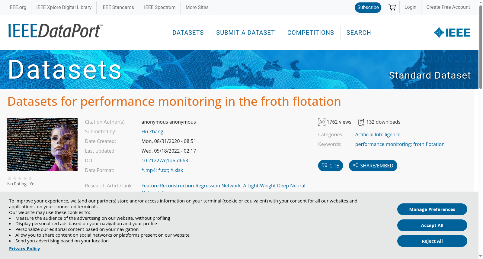 Datasets for performance monitoring in the froth flotation 数据集图片