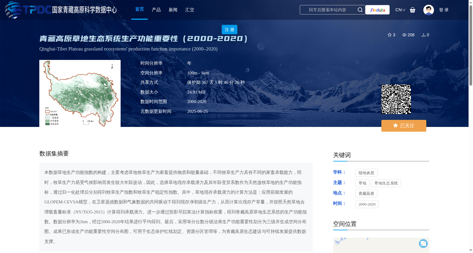 青藏高原草地生态系统生产功能重要性(2000-2020) 数据集图片