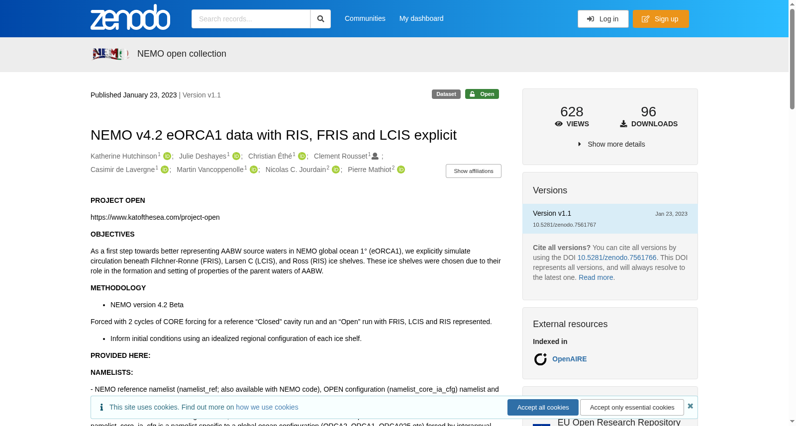 NEMO v4.2 eORCA1 data with RIS, FRIS and LCIS explicit 数据集图片