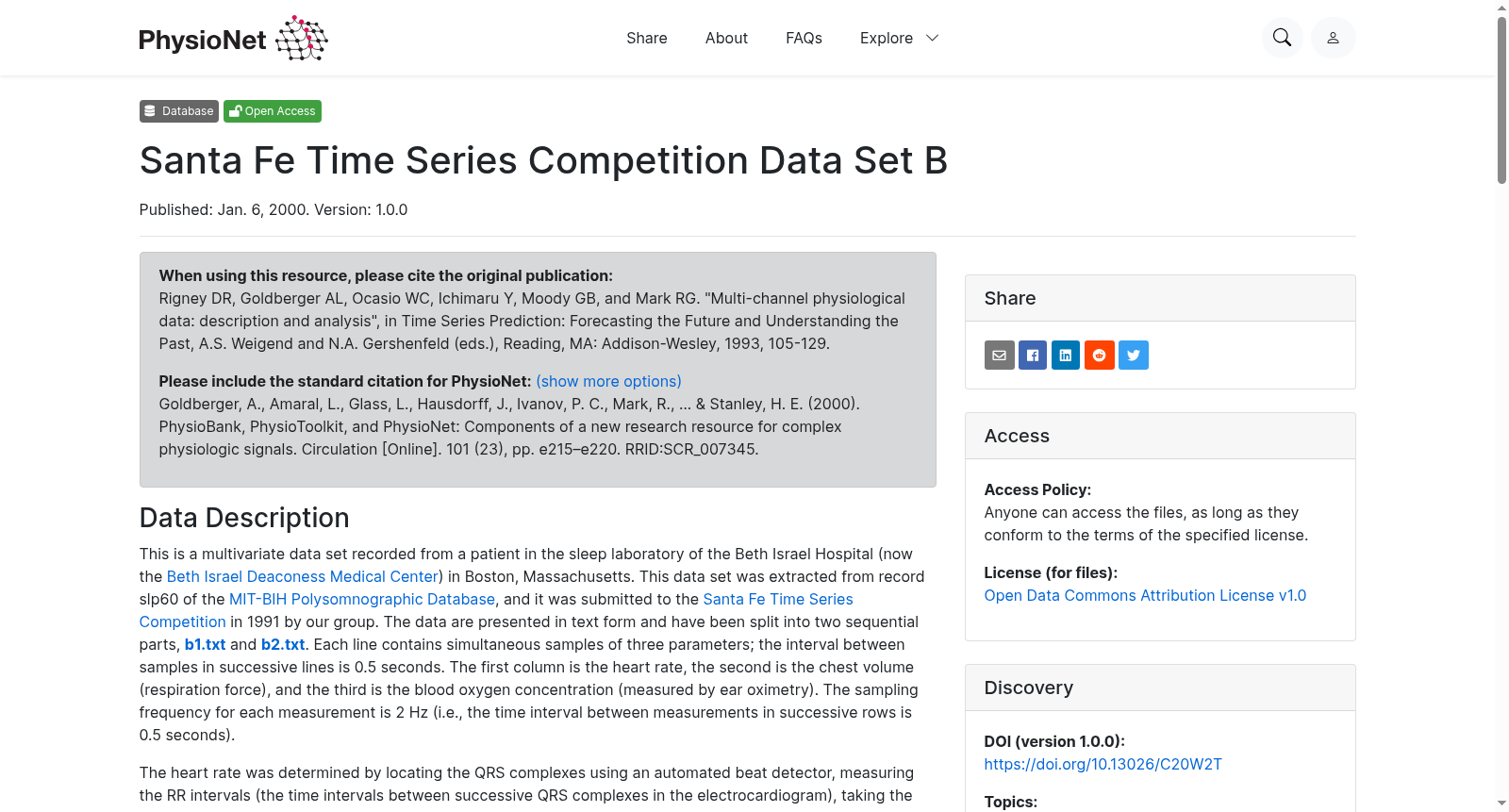 Santa Fe Time Series Competition Data Set B 数据集图片