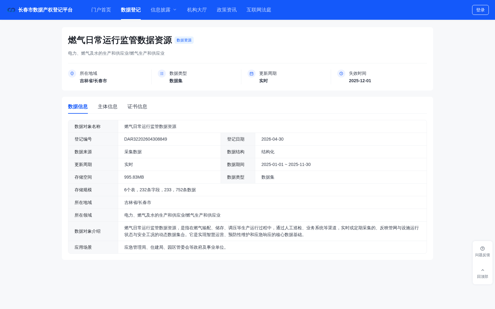 长春燃气日常运行监管数据完成产权登记 可支撑管网监控、安全预警多场景应用