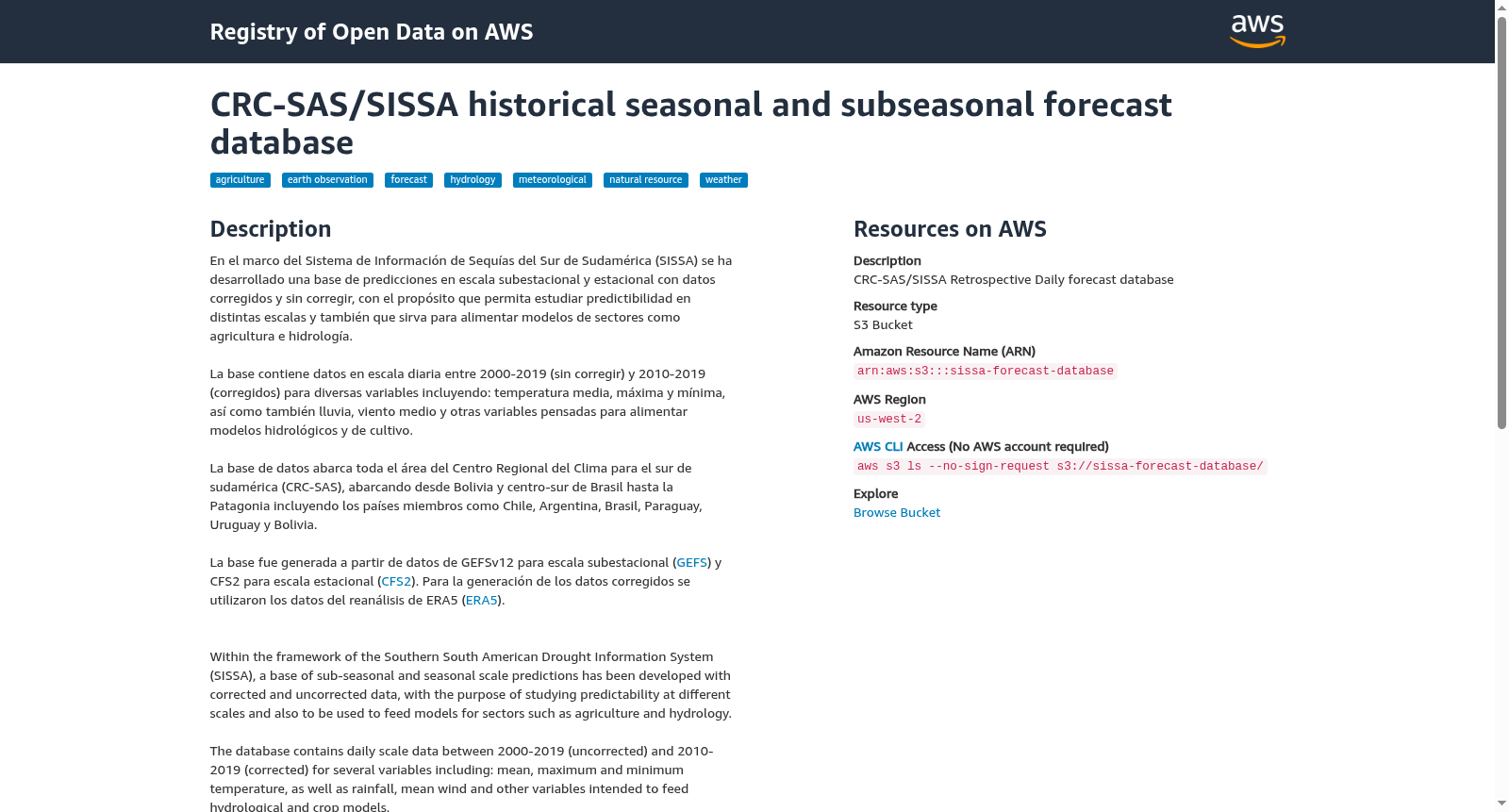 CRC-SAS/SISSA historical seasonal and subseasonal forecast database 数据集图片