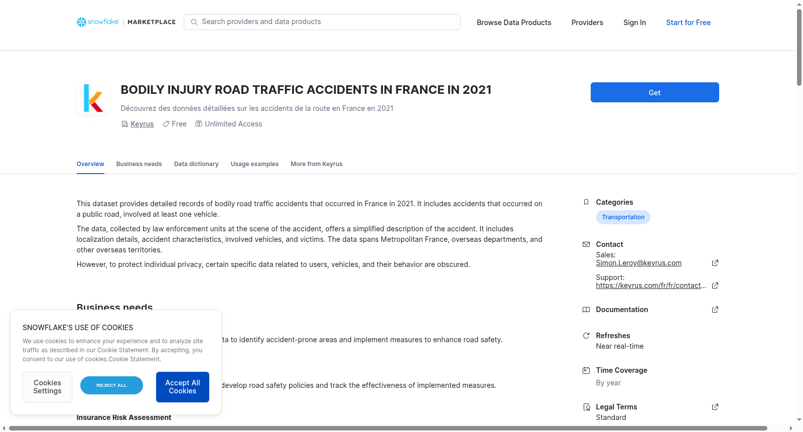 BODILY INJURY ROAD TRAFFIC ACCIDENTS IN FRANCE IN 2021 数据集图片