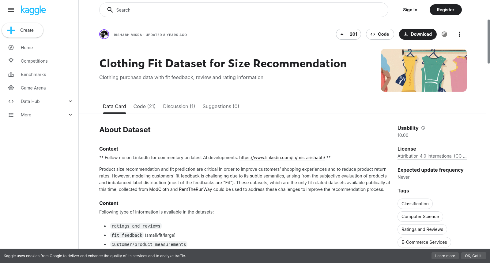 Clothing Fit Dataset for Size Recommendation 数据集图片