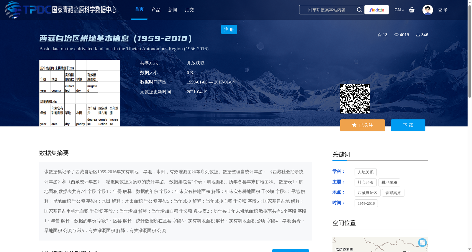 西藏自治区耕地基本信息(1959-2016) 数据集图片