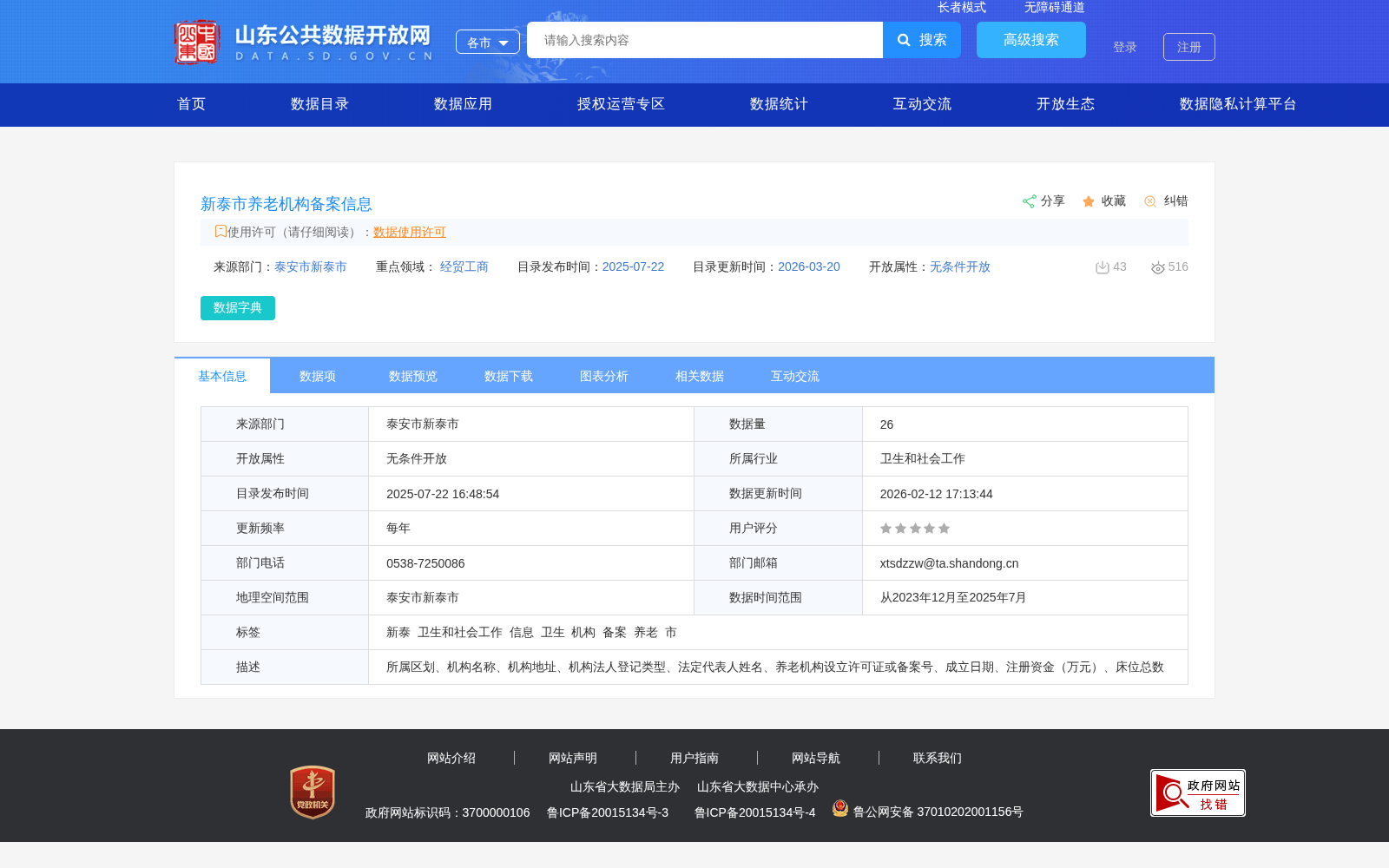 新泰市养老机构备案信息 数据集图片