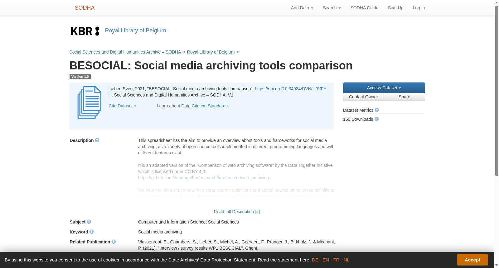 BESOCIAL: Social media archiving tools comparison 数据集图片