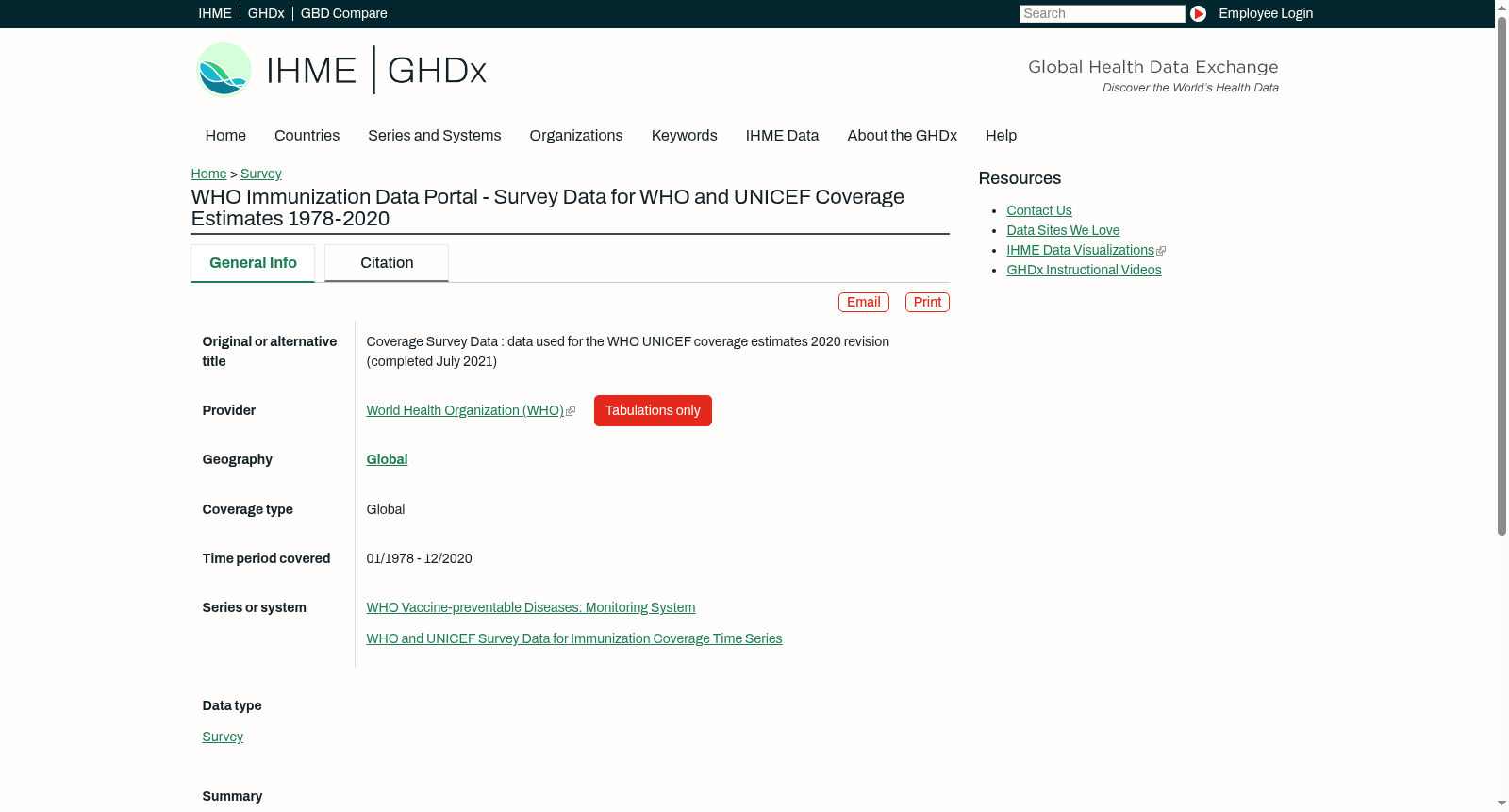 WHO Immunization Data Portal - Survey Data for WHO and UNICEF Coverage Estimates 1978-2020 数据集图片