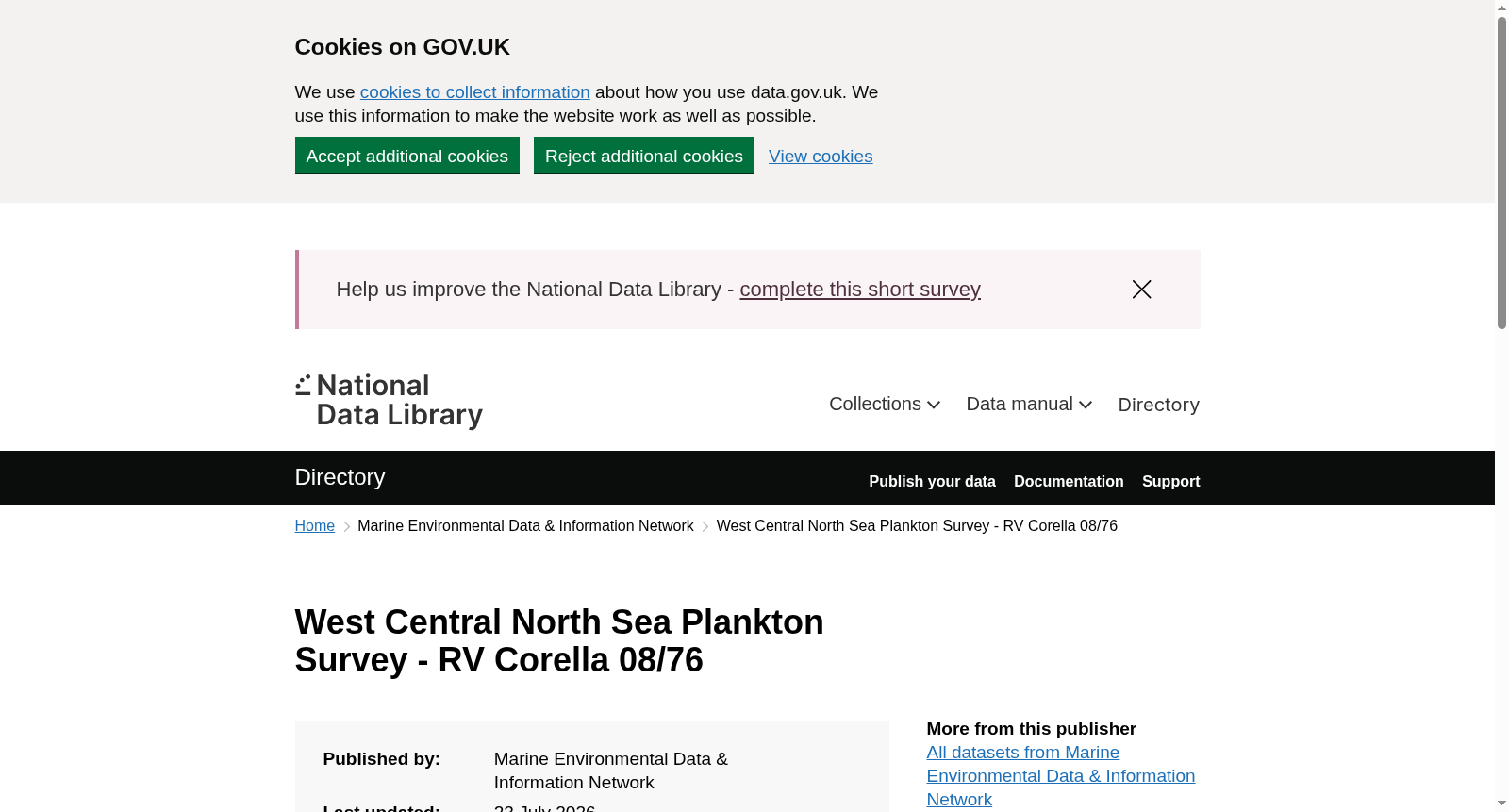 West Central North Sea Plankton Survey - RV Corella 08/76 数据集图片