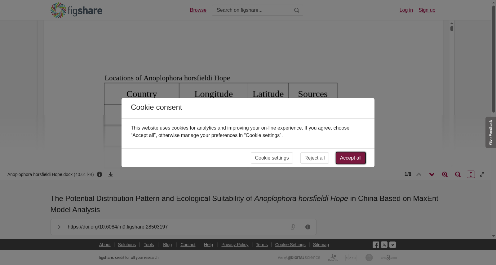 The Potential Distribution Pattern and Ecological Suitability of <i>Anoplophora horsfieldi Hope </i>in China Based on MaxEnt Model Analysis 数据集图片