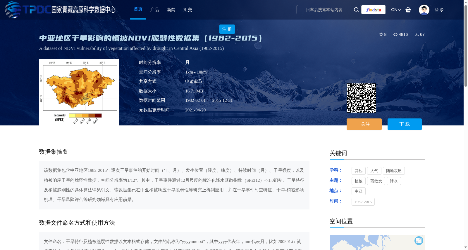 中亚地区干旱影响的植被NDVI脆弱性数据集(1982-2015) 数据集图片
