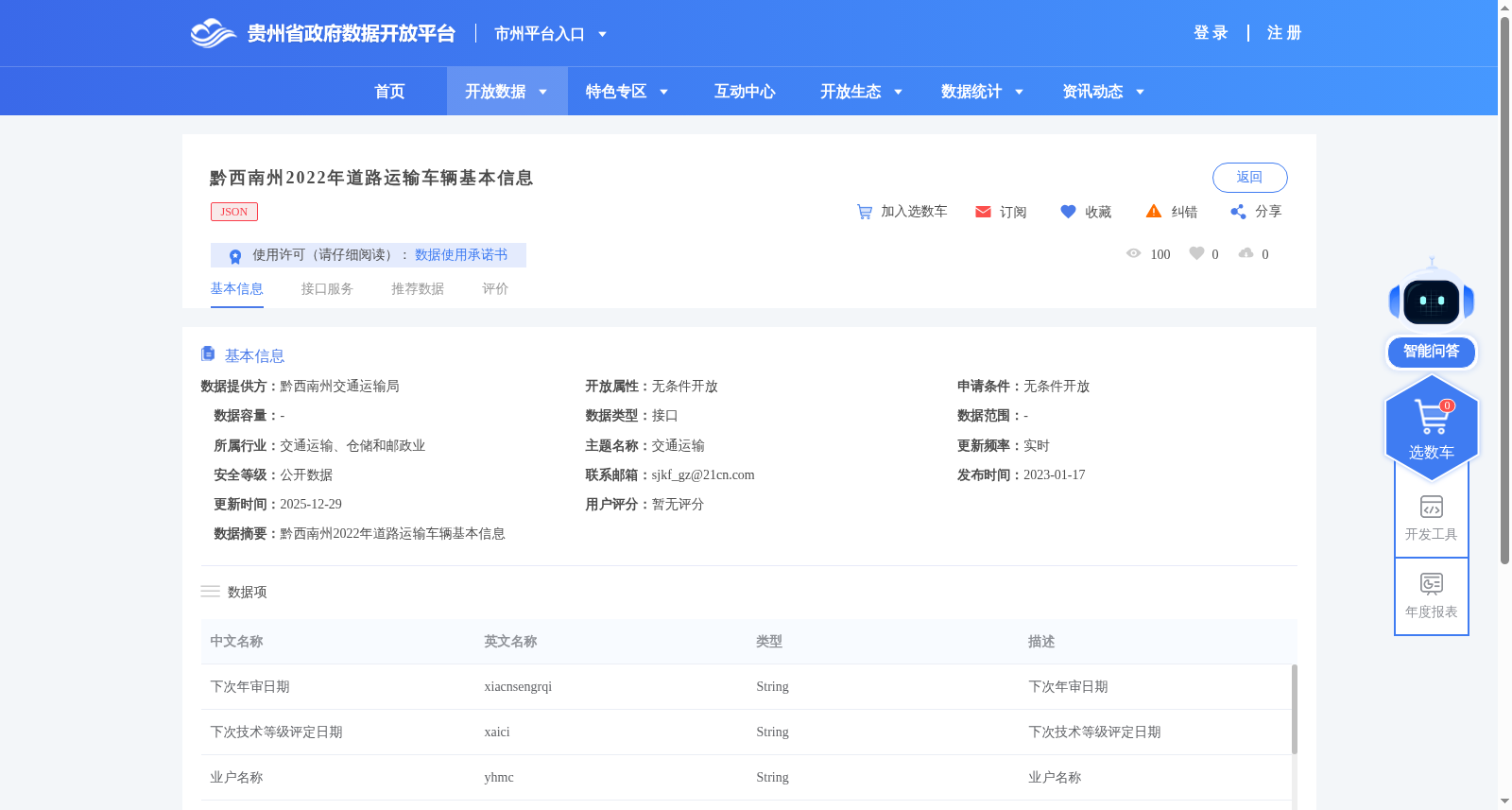 黔西南州2022年道路运输车辆基本信息 数据集图片