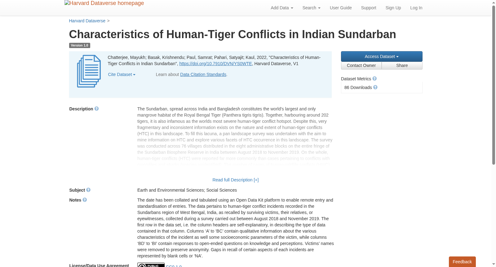 Characteristics of Human-Tiger Conflicts in Indian Sundarban 数据集图片