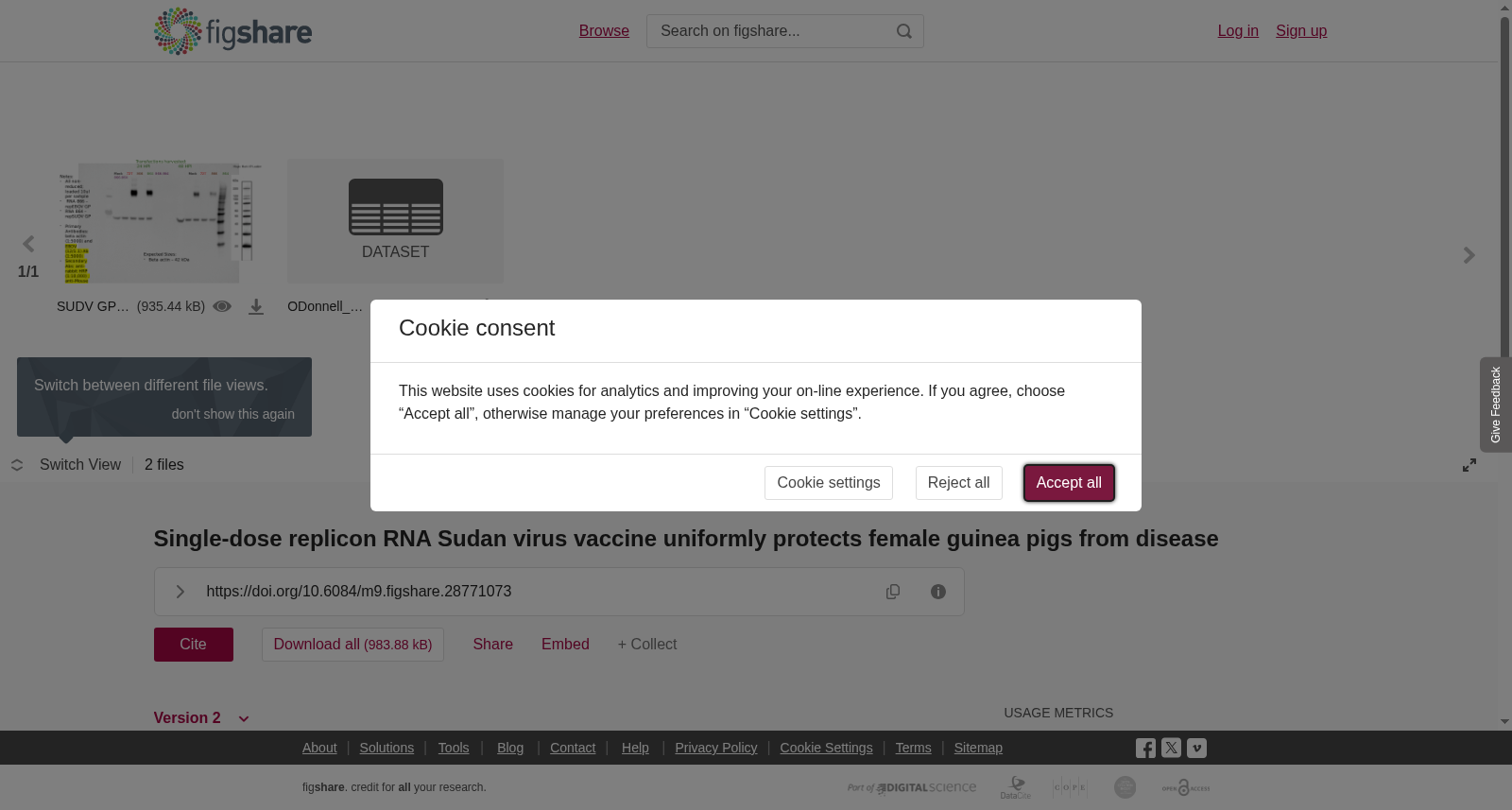 <b>Single-dose replicon RNA Sudan virus vaccine uniformly protects female guinea pigs from disease</b> 数据集图片