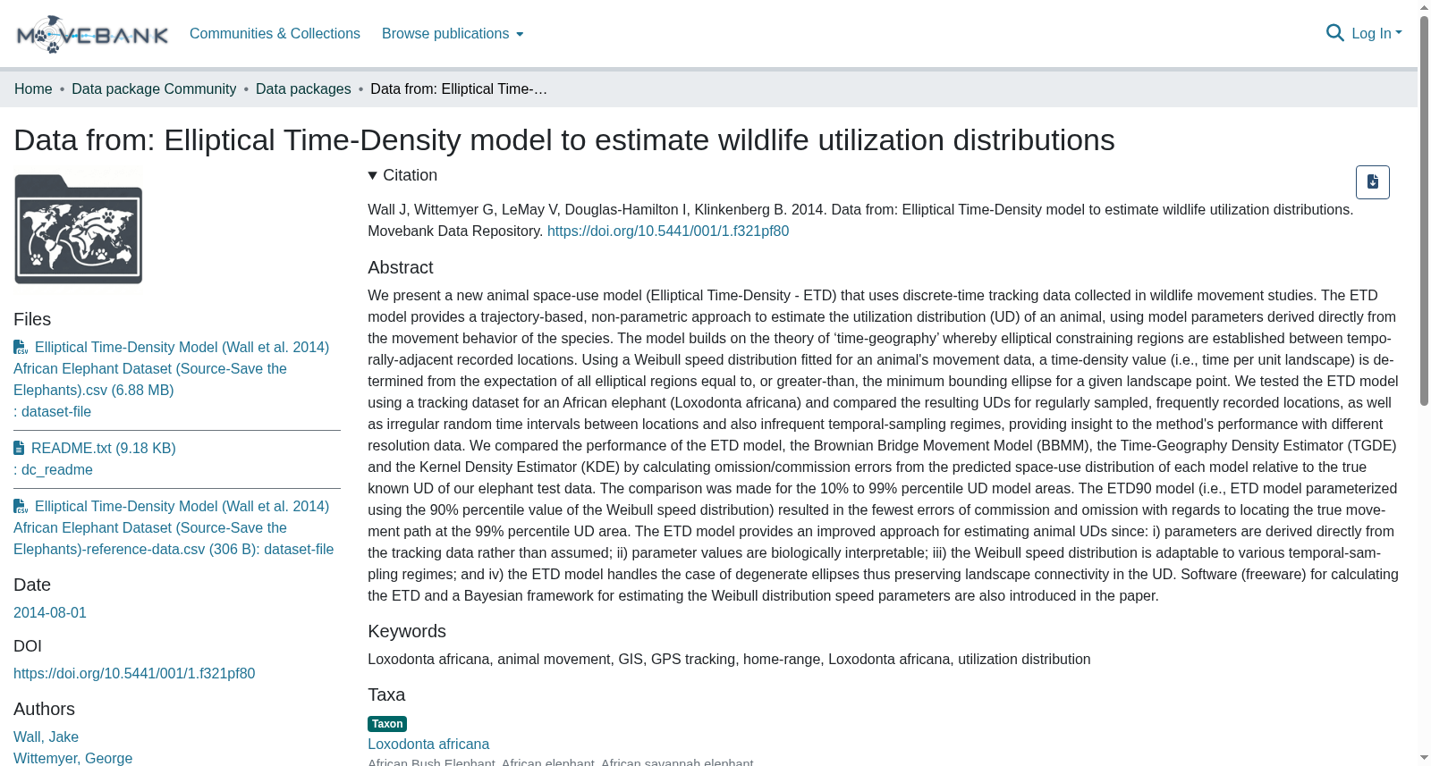 Data from: Elliptical Time-Density model to estimate wildlife utilization distributions 数据集图片