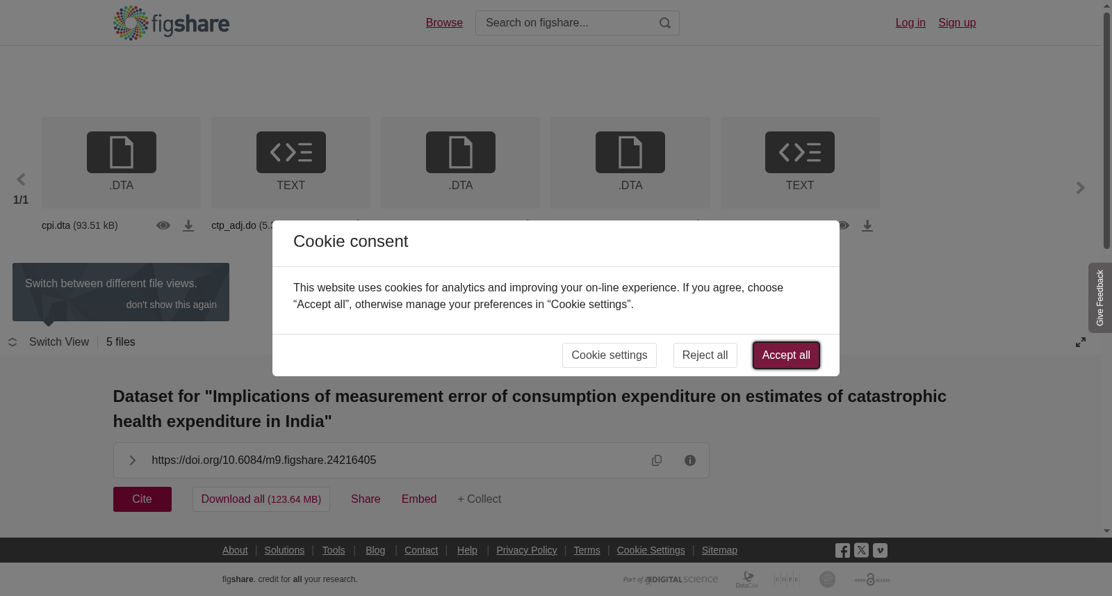 <b>Dataset for "</b><b>Implications of measurement error of consumption expenditure on estimates of catastrophic health expenditure in India</b><b>"</b> 数据集图片