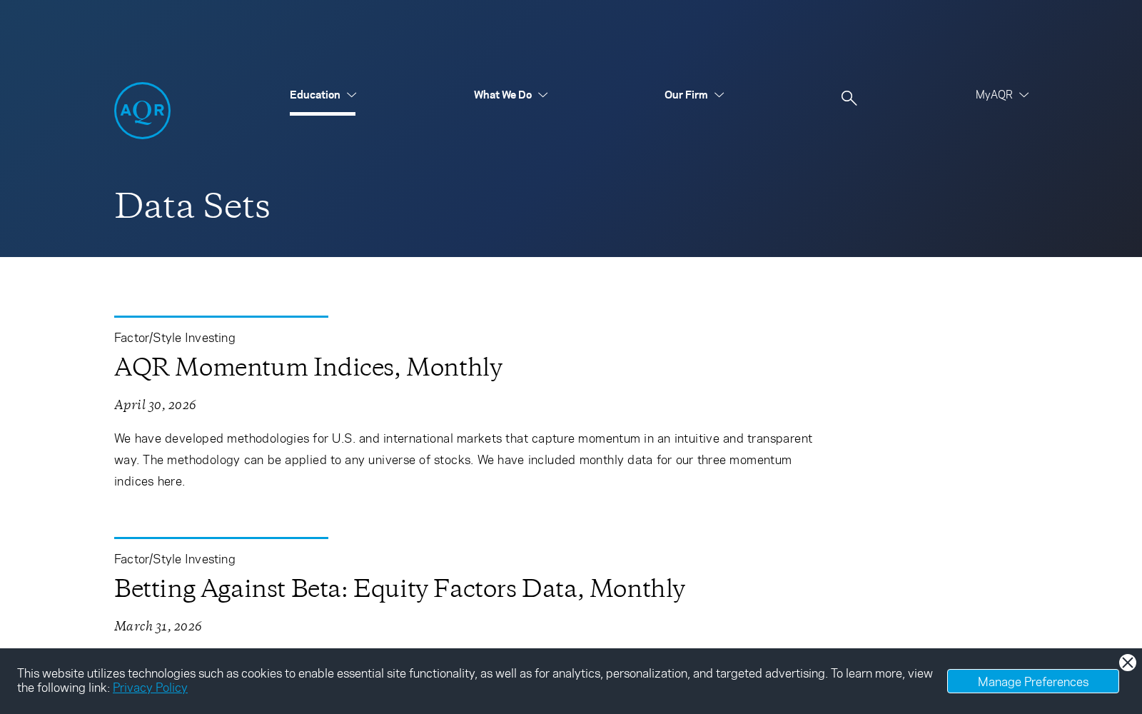 AQR Capital Management Data Sets 数据集图片